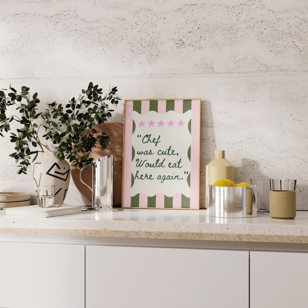 kitchen prints | 9 printables | trendy kitchen wall... Pink Green Stripes Trendy Kitchen Wall Art Chef Was Cute Would Eat Here ...
