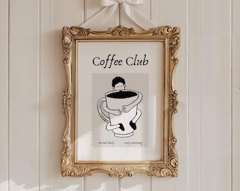 Coffee Club Wall Art, Retro Coffee Poster, Coffee Cart Print, Coffee Station Decor, Coffee Lover Art, Coffee Bar Print Art, Coffee Printable