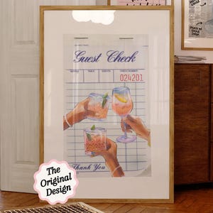 Impresión de cheque de invitado, impresión de cóctel, póster de cóctel "Salud", arte de pared de cocina moderno, póster de alcohol, impresión de carrito de bar, impresión de "Salud", digital