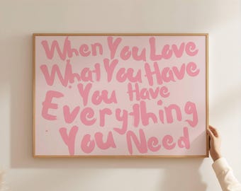 Arte de pared horizontal: decoración de dormitorio rosa, arte de pared femenino, arte de pared moderno, decoración de dormitorio, arte de pared moderno, impresión estética, impresión de cita digital