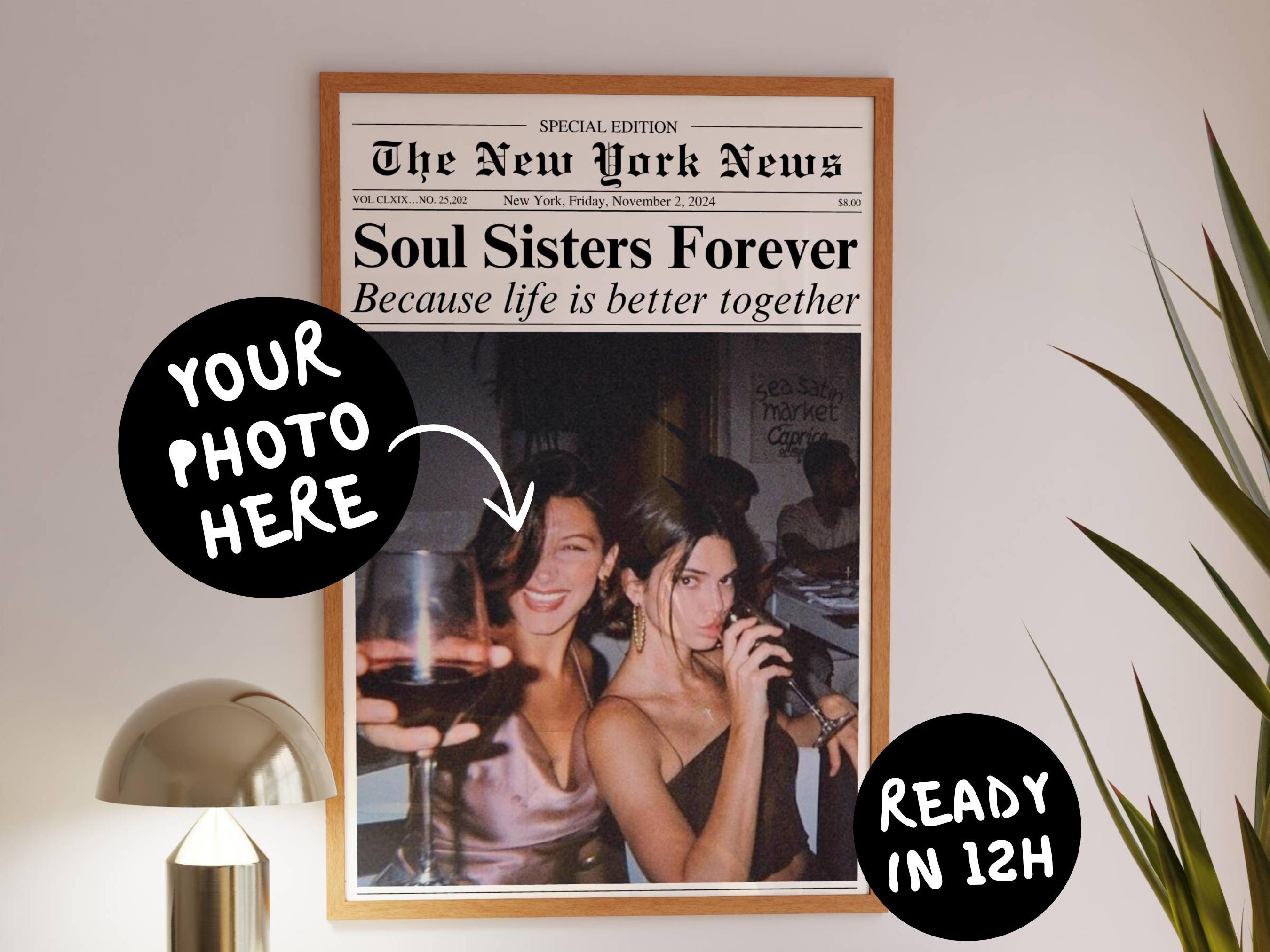 CUSTOM Newspaper Print, Personalized Best Friends Poster, Retro Bestie Birthday Gift, BFF Poster, Friendship Gift, Girl Dorm Room Decor