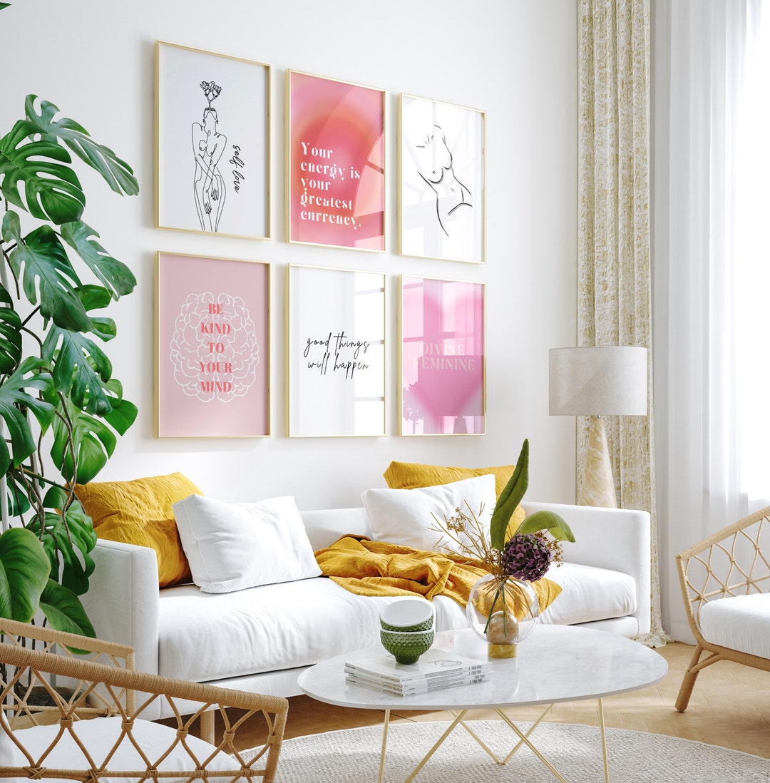 PINK FEMININE Gallery Wall Set of 6, Inspirational Self Love Gallery ...