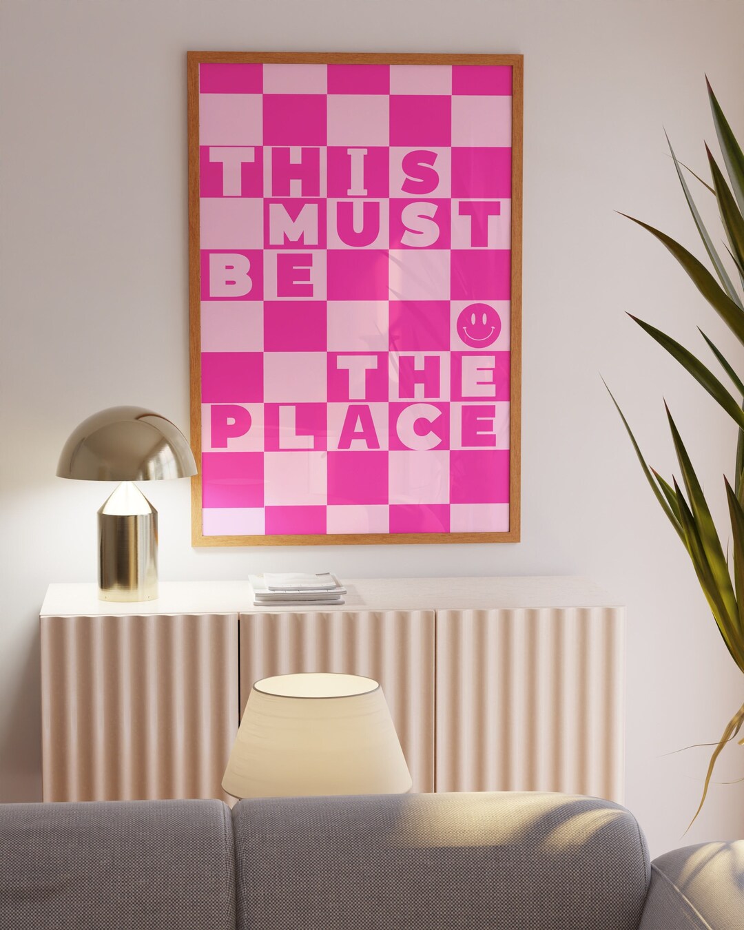 THIS MUST BE the Place Pink Checkered Poster Trendy Wall Art - Etsy