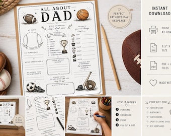 All About Dad Sports Printable | Father's Day Kids Activity (Instant Download PDF)