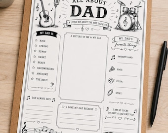 All About Dad Questionnaire | Music Lover Father's Day Activity (Instant Download)