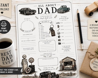 All About Dad Questionnaire | Classic Car Father's Day Activity (Instant Download)