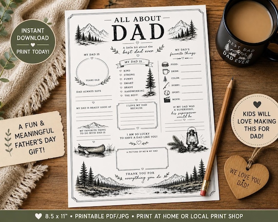 All About Dad Questionnaire | Outdoors Father's Day Activity (Instant Download)