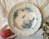 French antique floral soup plates in teal green blue transferware plates by T Fenal Badonviller c1898-1905 39 Trianon 39 design French country