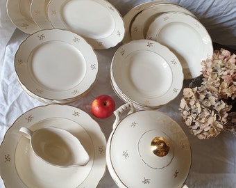 Vintage Villeroy & Boch 10-place Mettlach Dinner Service, Gold