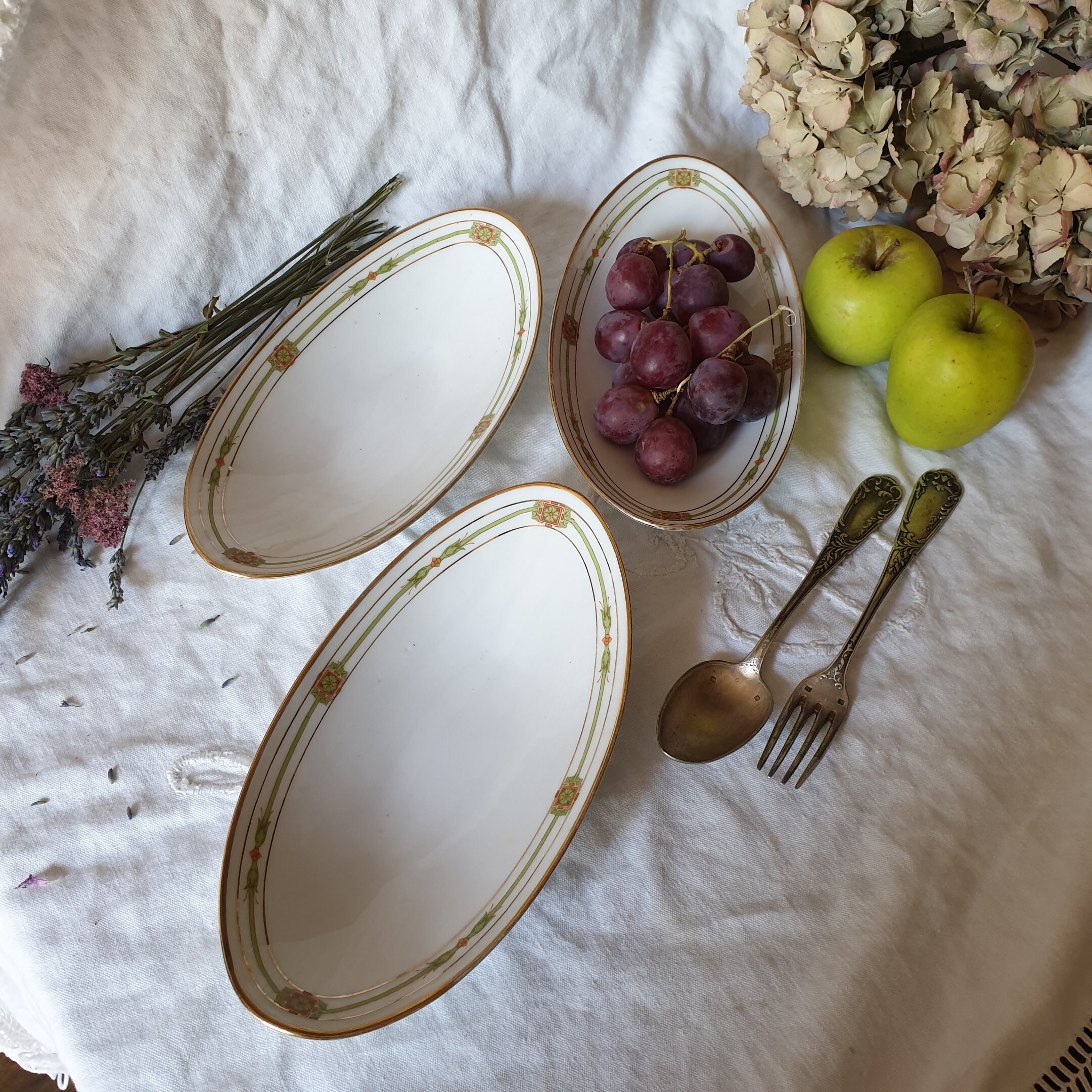 Antique Limoges Porcelain Ravier Oval Serving Dish - Polychrome W