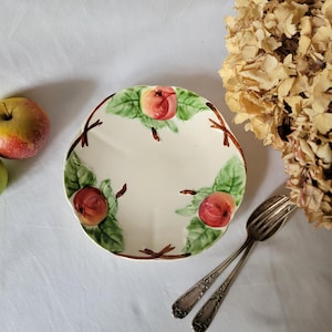 French antique mid 19thC barbotine majolica plate, leaf and peach design from Hautin Boulenger et Cie Choisy-le-Roi France c1800s