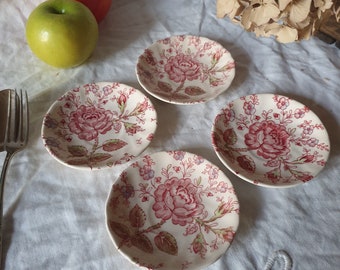 SET of 4 Vintage rose Staffordshire very small plates, floral rose pattern by Johnson Bros c1970-1980 all over pattern