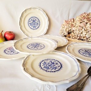 Set of 6 Antique GIEN French Indigo Dark Blue Ironstone