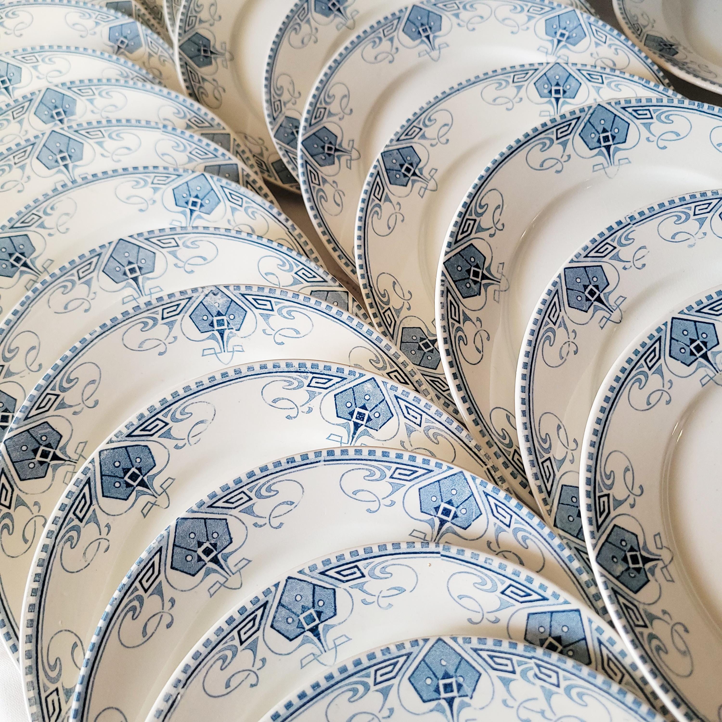 Antique Sarreguemines 'germaine' Dinner Service, Art Nouveau Blue