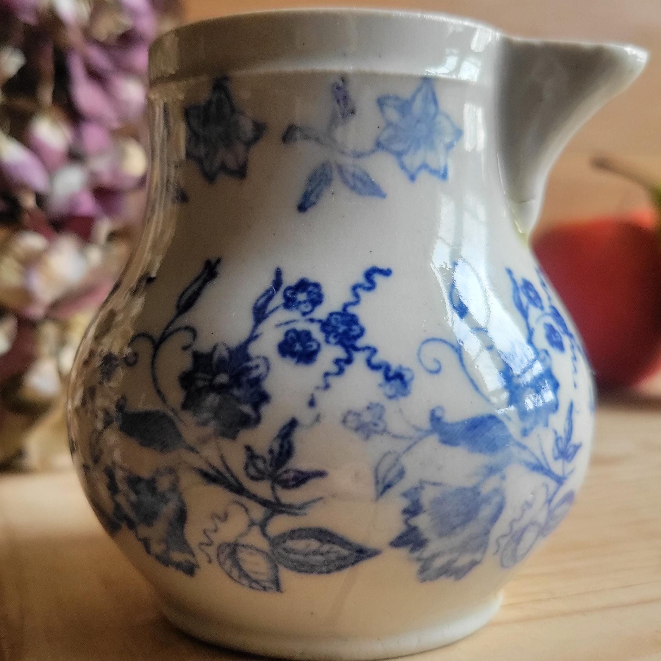 Small St Uze Pitcher With Rich Blue Floral Decoration, France C