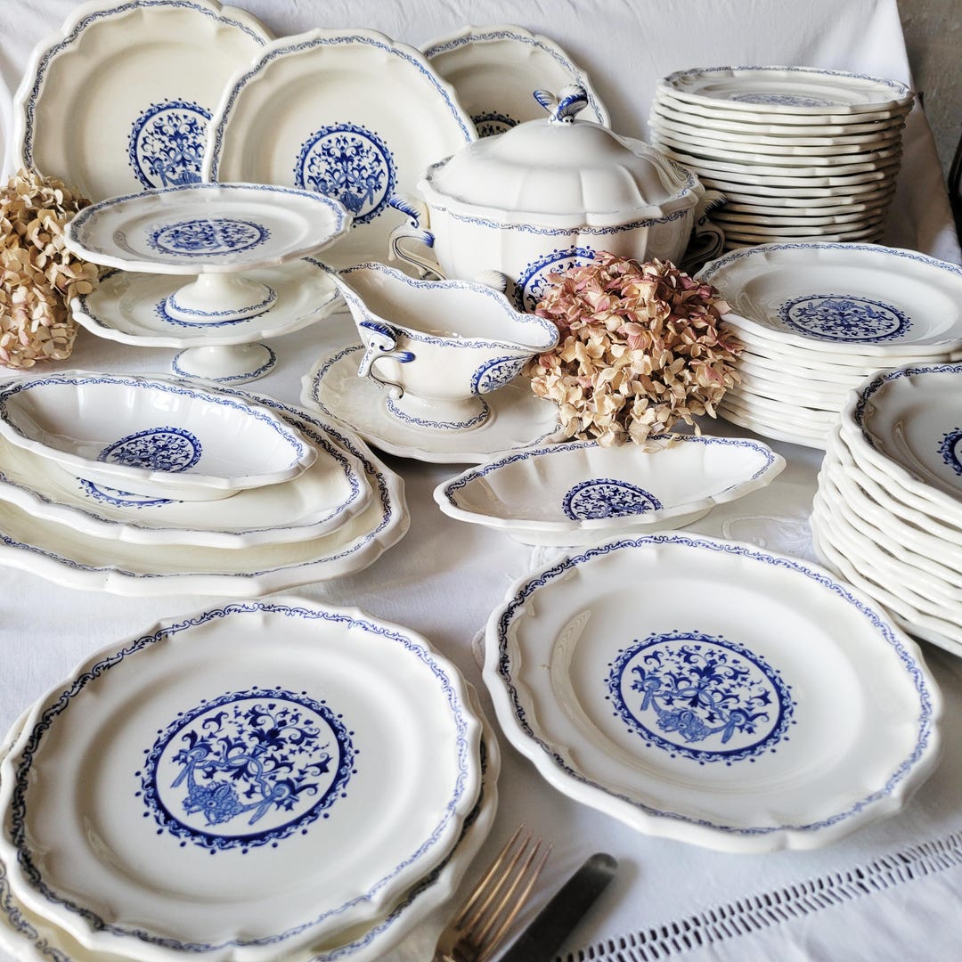 美品 Gien ジアン Filet Bleu フィレブルー ボウル 中皿 4点 セット
