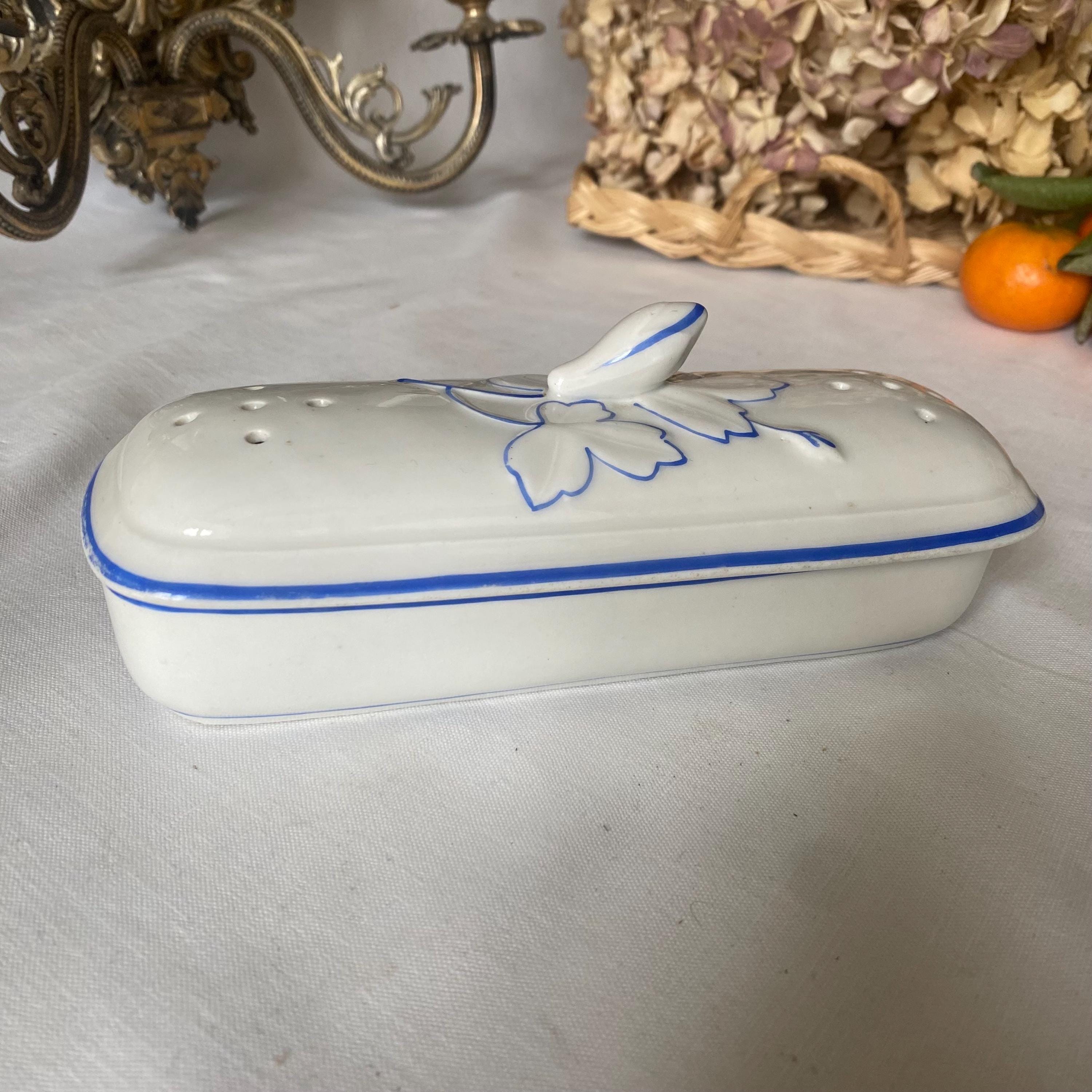 アンティーク フランス 花柄陶器蓋付 石鹸ケース アンティーク