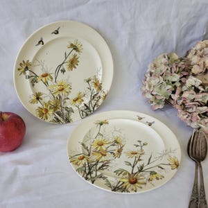 Antik blomtallrik: Handfärgade prästkragar + bin, George Jones & Sons, Staffordshire