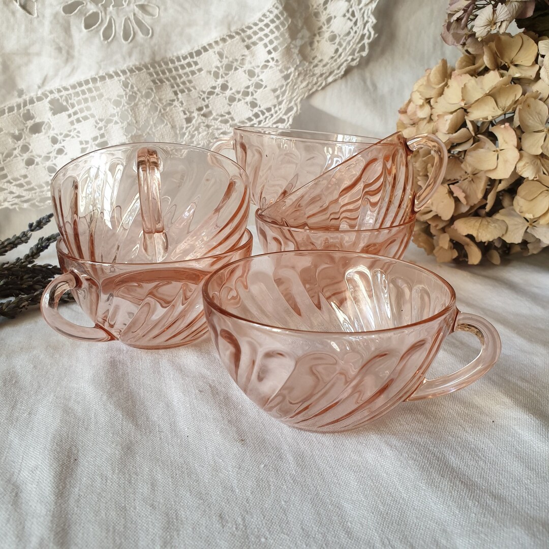 SET 6 French Vintage Tea Cups Pink Glass Tea / Coffee Cups Etsy