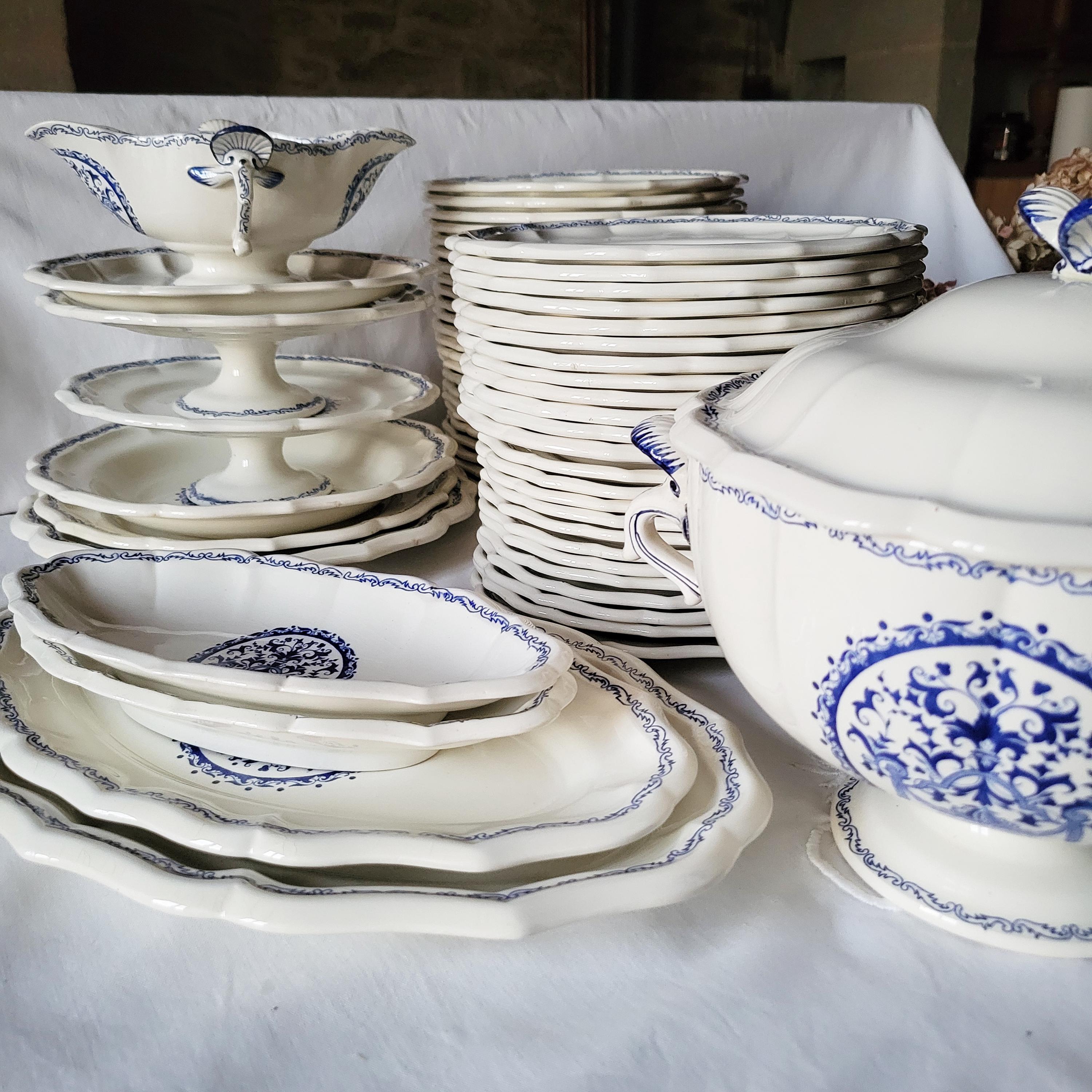Gien France 'rouen Bleu' Dinner Service: 12-24 Place Set / 59pc