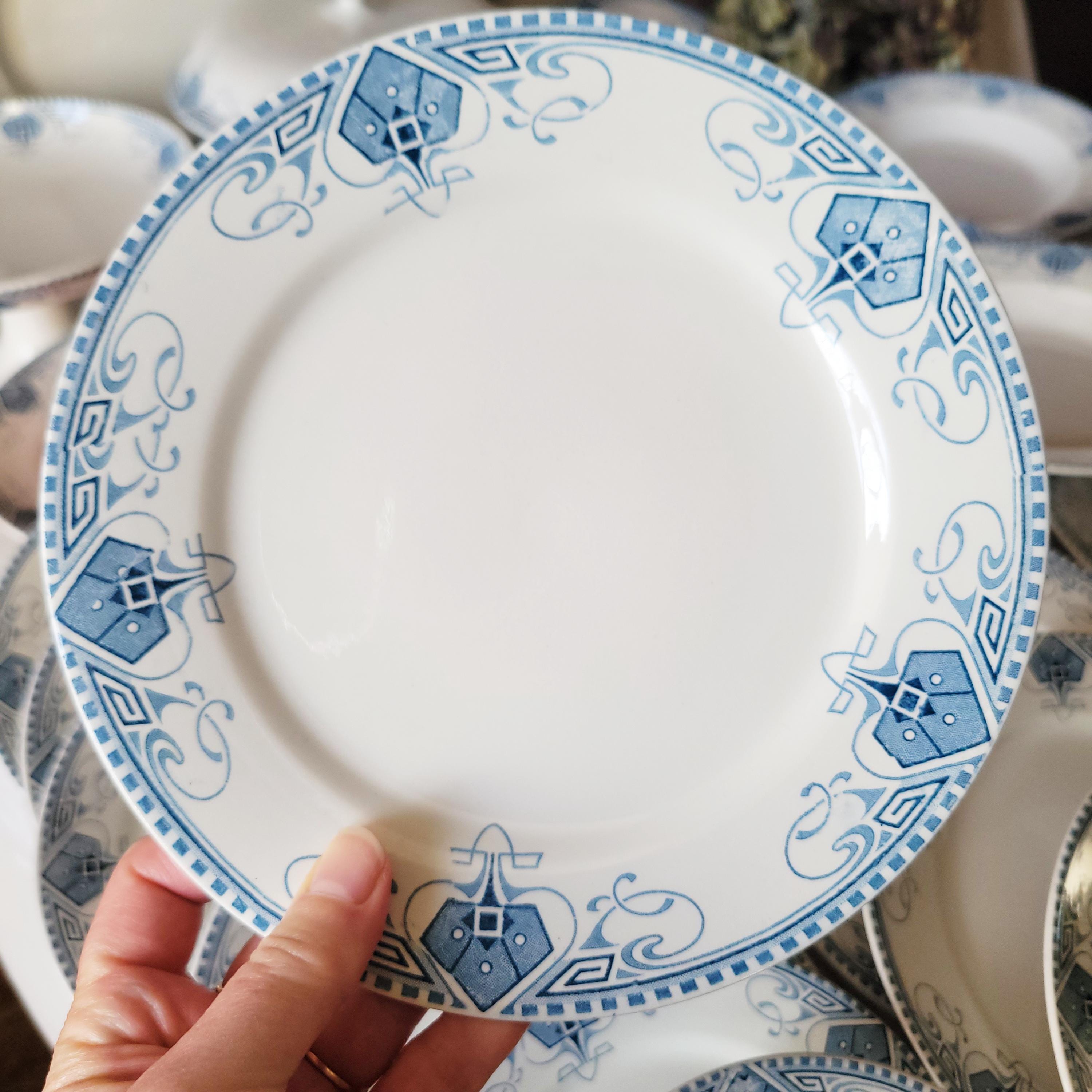Antique Sarreguemines 'germaine' Dinner Service, Art Nouveau Blue