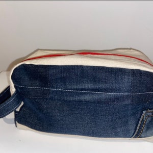 Handmade Dopp kit, denim Dopp kit, selvedge denim, men’s travel bag, denim accessories, nudies jeans, repurposed denim, Japanese denim,men’s