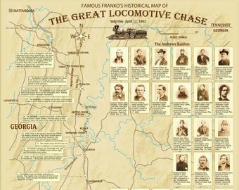 Mapa mural con la historia de la Guerra Civil de Great Locomotive Chase