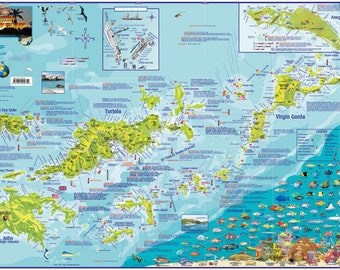 Mapa mural laminado de las Islas Vírgenes Británicas (BVI)