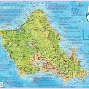 Carte murale plastifiée Surfing Oahu