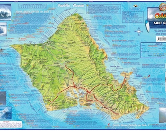 Mapa de pared laminado de Surfing Oahu