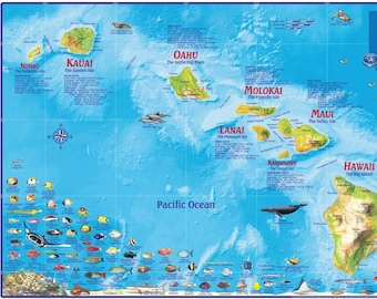 Mapa mural laminado de las islas hawaianas
