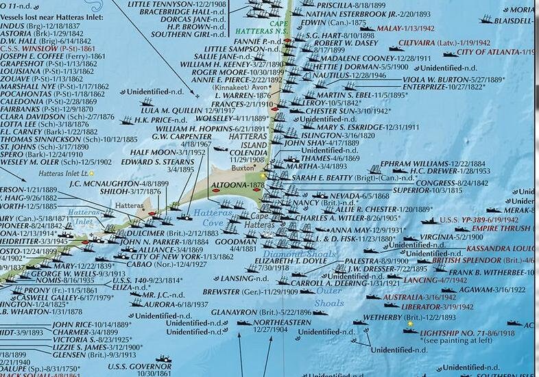 Shipwrecks of the Outer Banks, North Carolina, Wall Map - Etsy