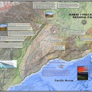Carte murale plastifiée du parc national des Volcans d'Hawaï