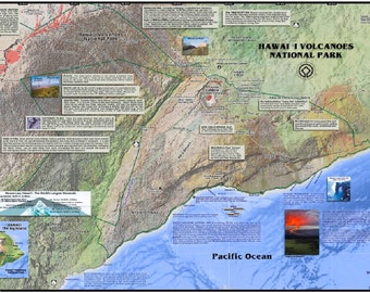 Hawaii Volcanoes National Park Laminated Wall Map