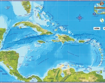 Caribbean Sea Laminated Wall Map