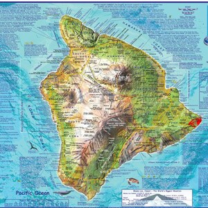 Carte murale plastifiée « La grande île » d'Hawaï