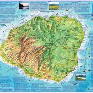 Kauai, Hawaï, carte murale plastifiée
