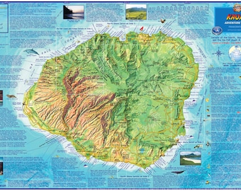 Mapa de pared laminado de Kauai, Hawái