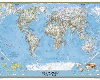 Blue Ocean Poster Size World Wall Map