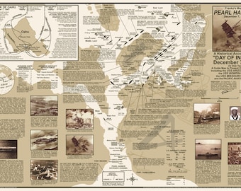 Mapa mural laminado de la historia de Pearl Harbor