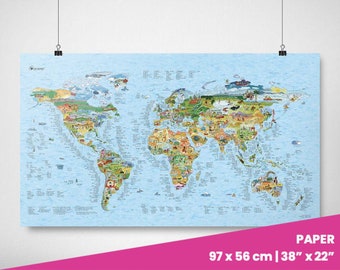 World Surfing Wall Map - Hand Drawn Poster of Surf Sites Around the World