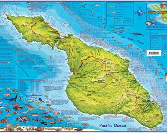 Mapa mural laminado de la isla Santa Catalina