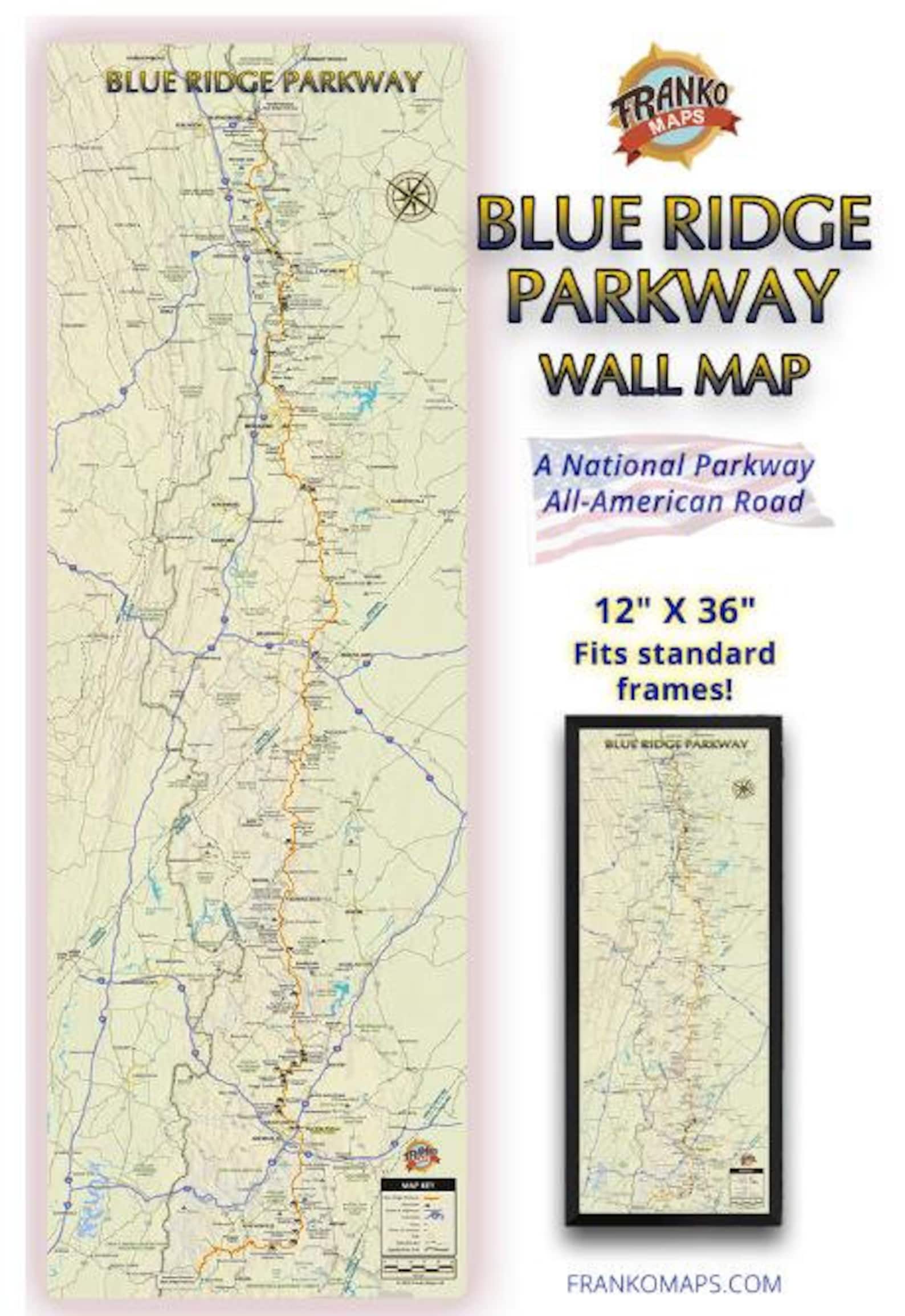 Blue Ridge Parkway Wall Map - Etsy