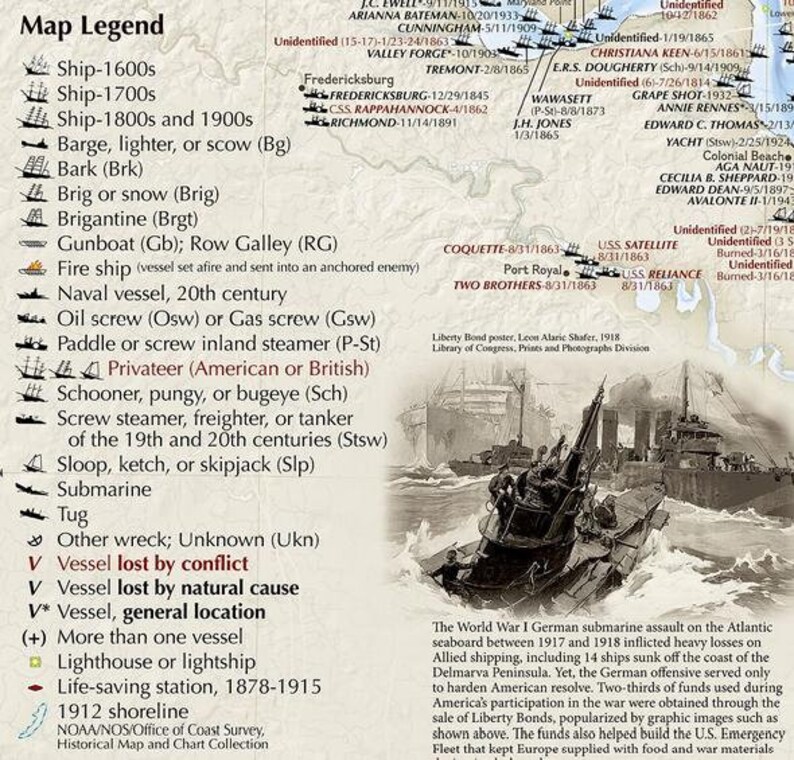Shipwrecks of Delmarva Wall Map Chesapeake Bay, Delaware, Maryland & Virginia Coasts Etsy