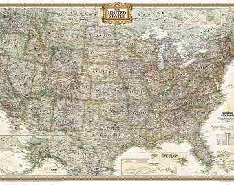 Antique Style Poster Size United States Wall Map
