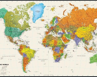 Colorful Contemporary World Wall Map on Tyvek