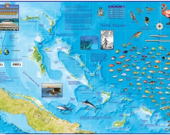 Mapa mural laminado de las Bahamas