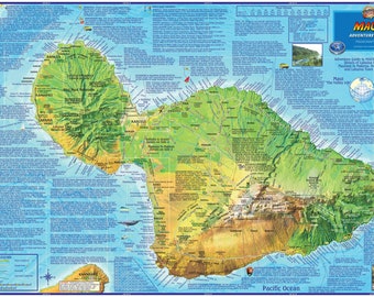 Mapa de pared laminado de Maui, Hawái