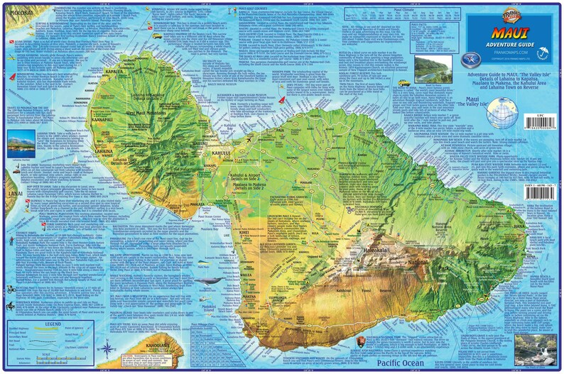 Maui Hawaii Laminated Wall Map Etsy