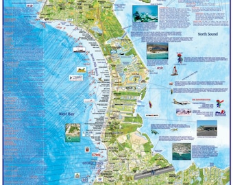 Mapa mural laminado de las Islas Caimán